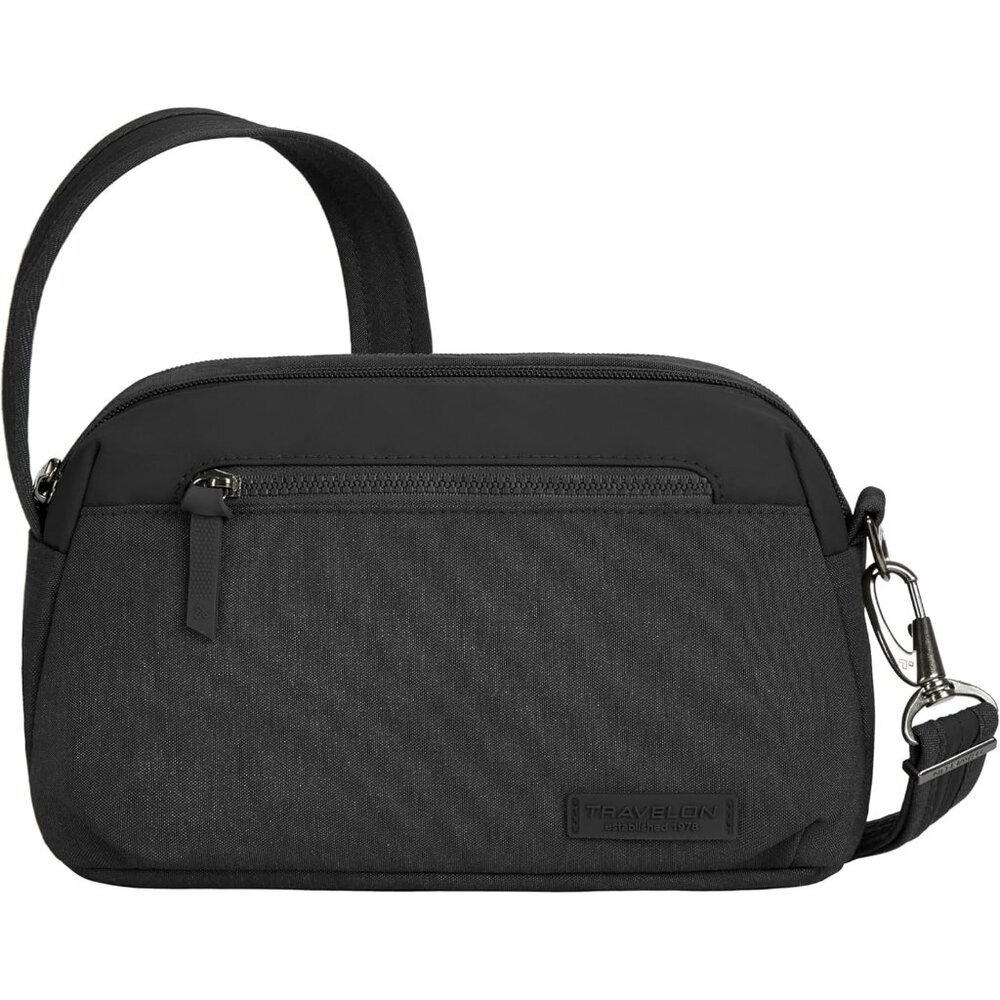 Anti-Theft Black Polyester Crossbody Bag with RFID Security and Spacious Interio